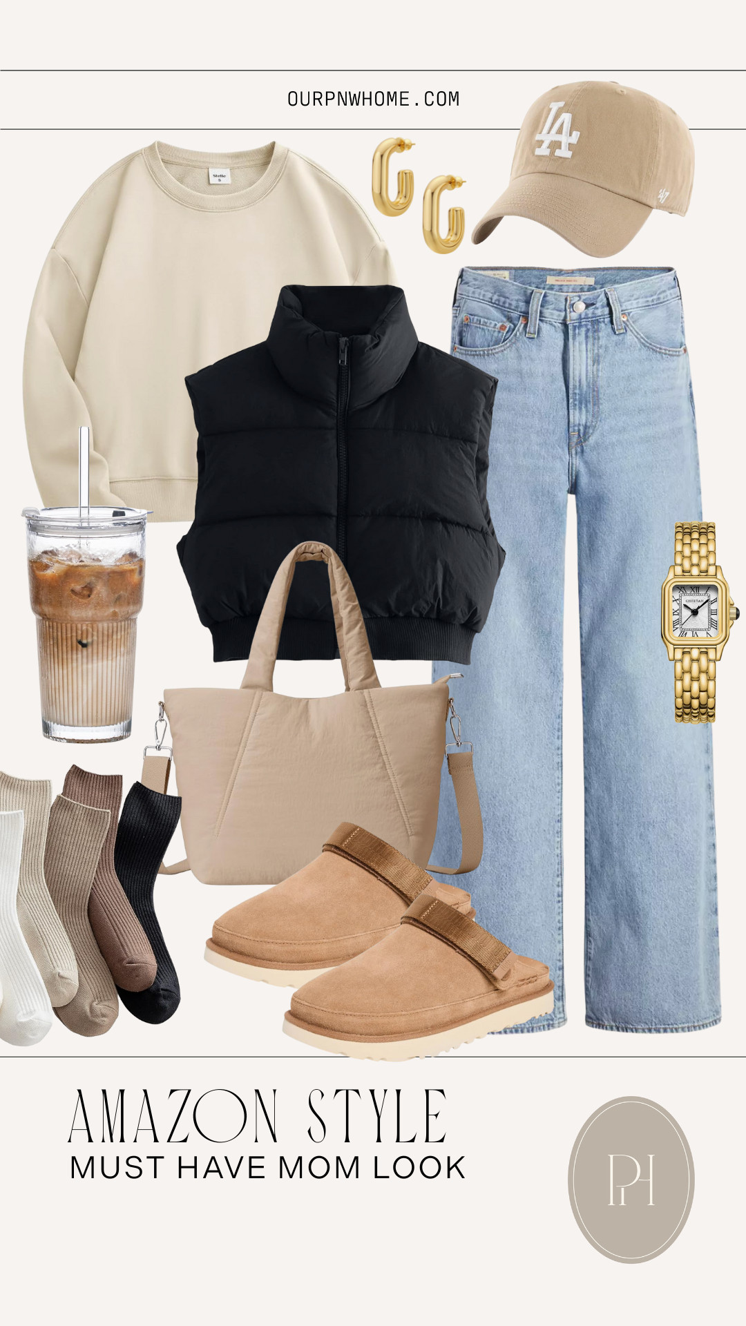 Amazon must haves for the busy mom!

neutral cap, baseball cap, mom outfit, mom look, black puffer vest, cropped vest, cream sweatshirt, crewneck sweatshirt, gold earrings, glass tumbler, glass coffee tumbler, puffer tote bag, UGG clogs, suede clogs, casual outfit, casual look, everyday look, sporty look, neutral socks, wide leg jeans, wide leg denim, flared denim, gold watch 

 #LTKgrwm #LTKootd #LTKmomlife
