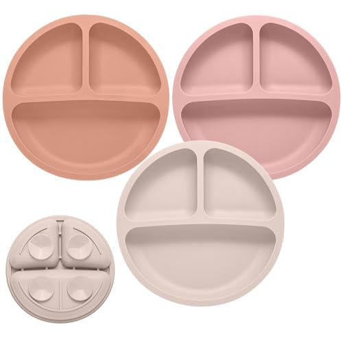 Eascrozn Toddler Plates, 3 Pack Divided Suction Plates for Baby, Food Grade Silicone Baby Plates, BPA Free, Non-slip, Baby Led Weaning Supplies, Microwave & Dishwasher Safe | Amazon (US)