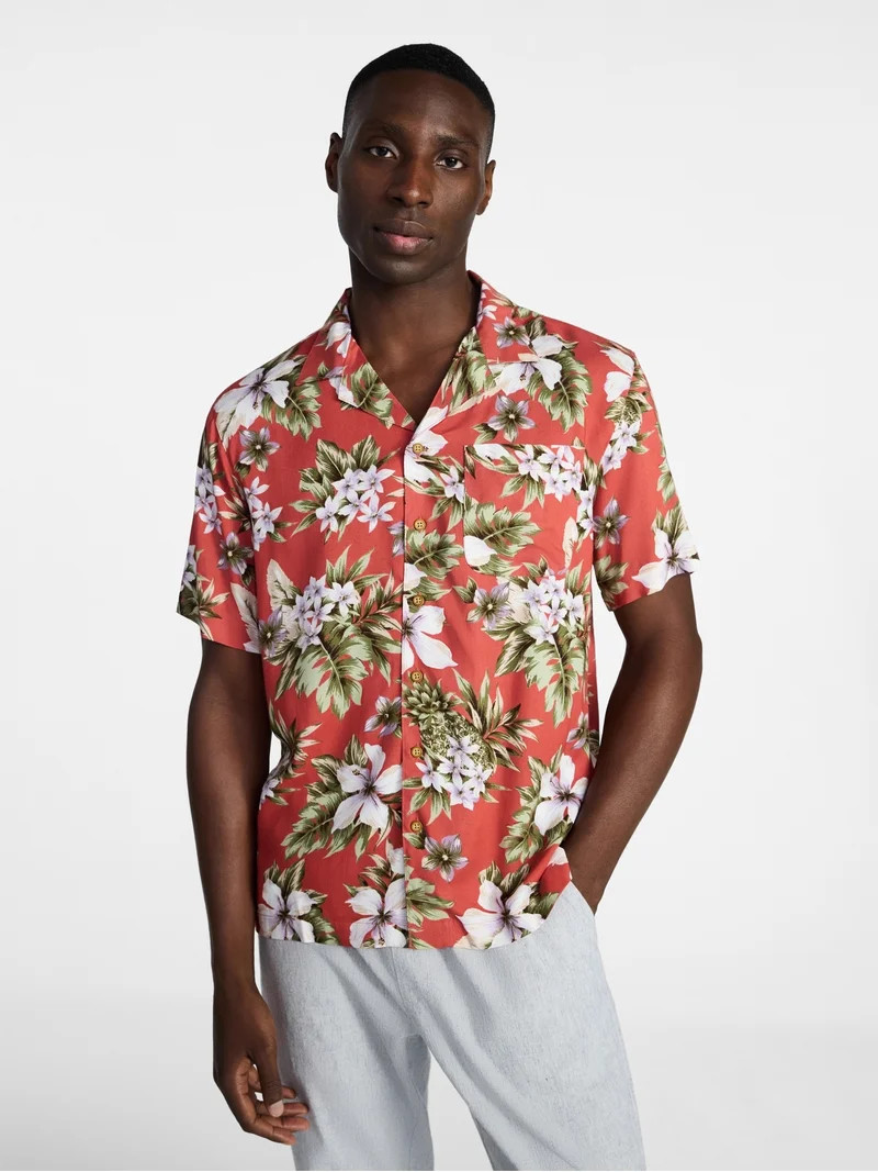 George Men's Relaxed Fit Printed Camp Shirt with Short Sleeves, Sizes S-3XLT | Walmart (US)