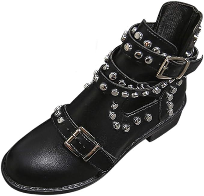 Western Ankle Boots Metal Rivet Studded Stacked Ankle Boot Casual Punk Single Boot for Women (US:... | Amazon (US)