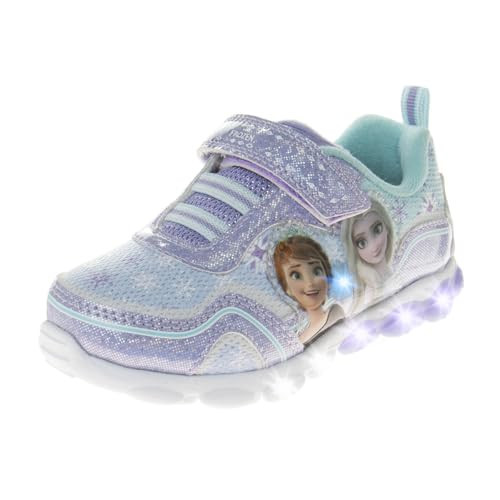 Disney Frozen Shoes for Girls Light up Sneakers - Princess Anna Elsa Lightweight Tennis Breathable Athletic LED Running Shoes - Purple (Size 10 Toddler) | Amazon (US)