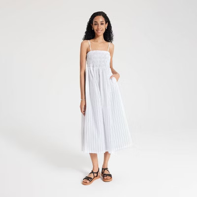 Women's Smocked Midi Slip Dress - A New Day™ Black/White Striped M | Target
