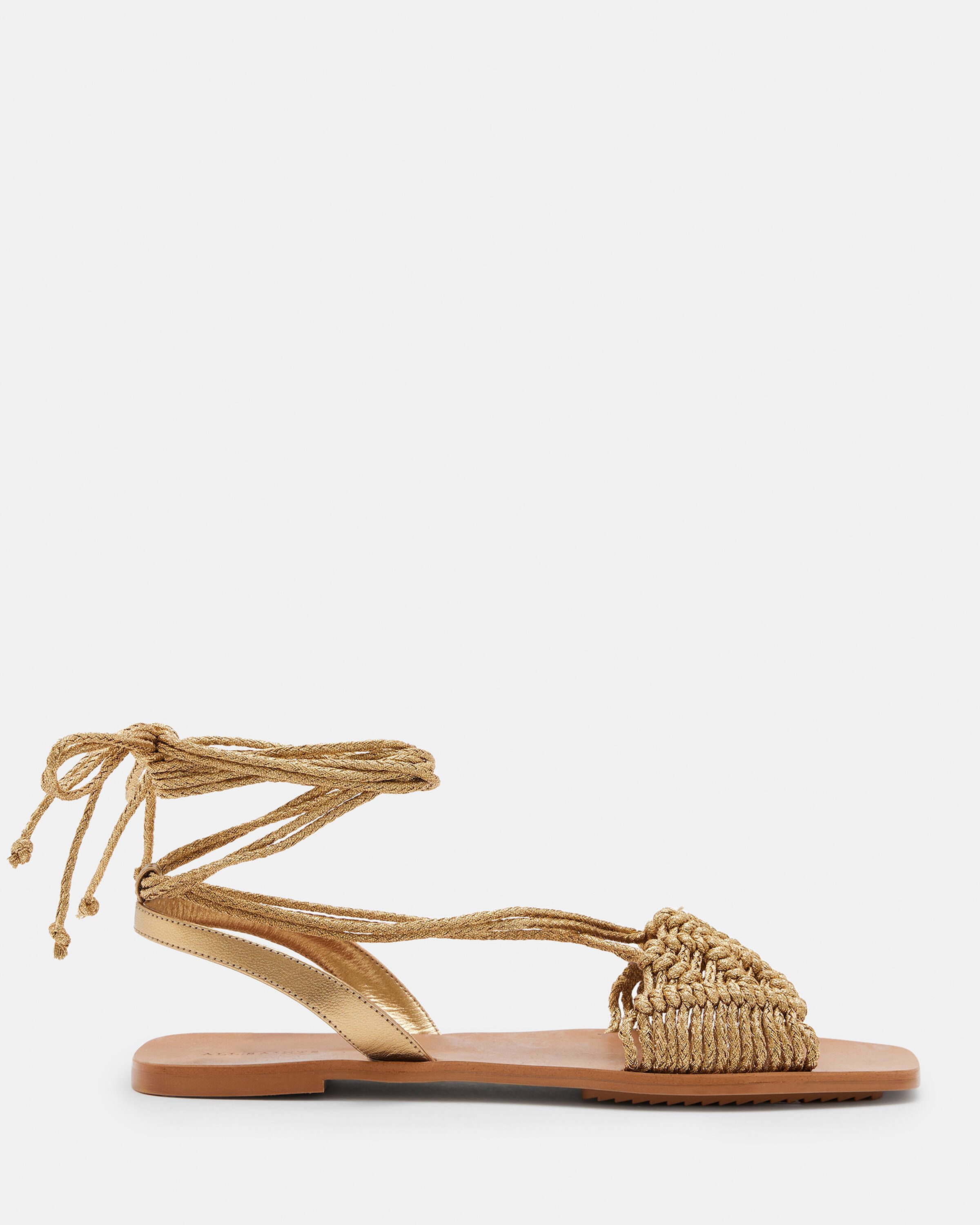 Donna Leather Rope Strappy Sandals Gold | ALLSAINTS | AllSaints UK