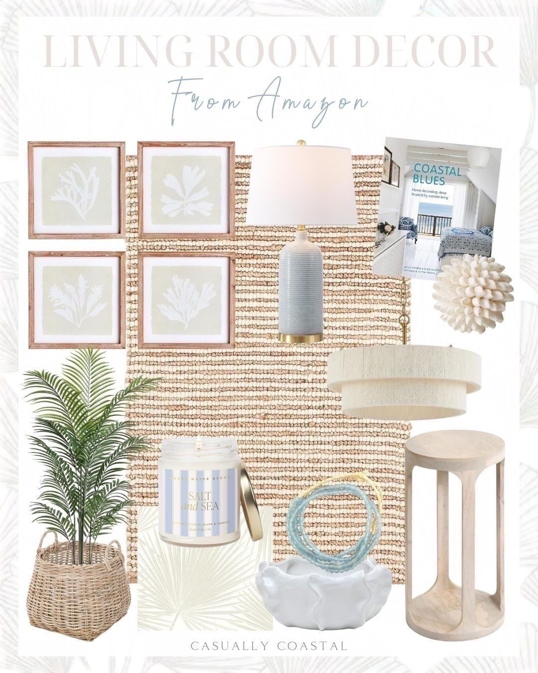Living Room Decor From Amazon
--- 
Amazon home decor, coastal home, beach house decor, coastal rug, neutral rugs, 5x8 rugs, 3x5 rugs, 4x6 rugs, 6x9 rugs, 8x10 rugs, 9x12 rugs, living room rugs,  Amazon rug, coastal wall art, coastal artwork, Amazon artwork, coastal side table, Amazon side table, light wood side table, Amazon faux tree, Amazon lamps, coastal lamp, Amazon candle, seaweed prints, artwork set, wool and jute rug, coral artwork, neutral rug, living room rug, blue lamps, nightstand lamps, side table lamps, amazon coffee table books, coastal book, white seashell sphere, coffee table decor, living room furniture, rattan chandelier, Amazon chandelier, artificial palm tree, 5.5 foot palm tree, rattan planter, coastal peel and stick wallpaper, amazon wallpaper, Aruba palm wallpaper, neutral wallpaper, sweet water decor salt and sea candle, spring candles, spring home decor, ceramic bowl vase, glass beads, wooden round drink table, rattan coffee table, rattan decorative box

#LTKHome