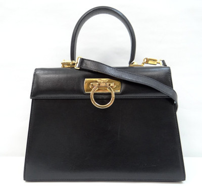 Salvatore Ferragamo Gancini Hand Shoulder Bag Leather 2way Black 71220080200 N | eBay US