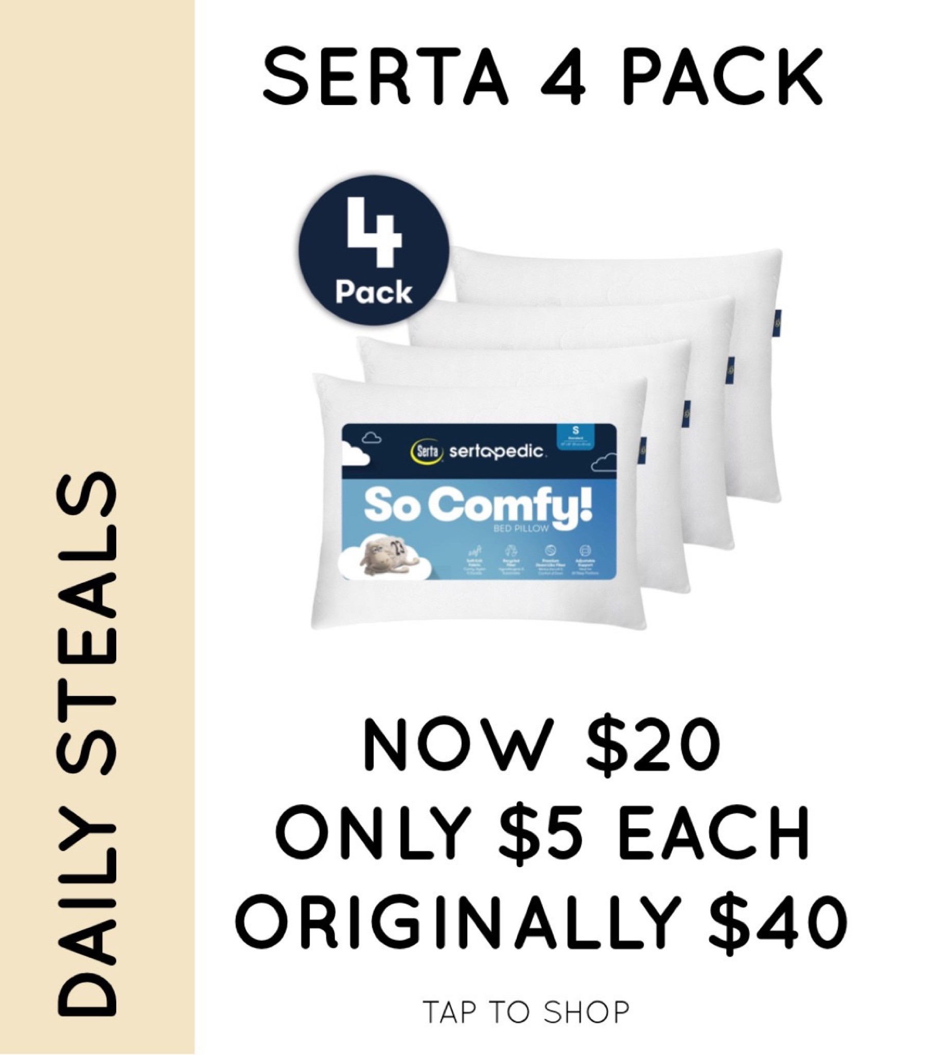 Serta So Comfy Bed Pillows 4 Pack Deals