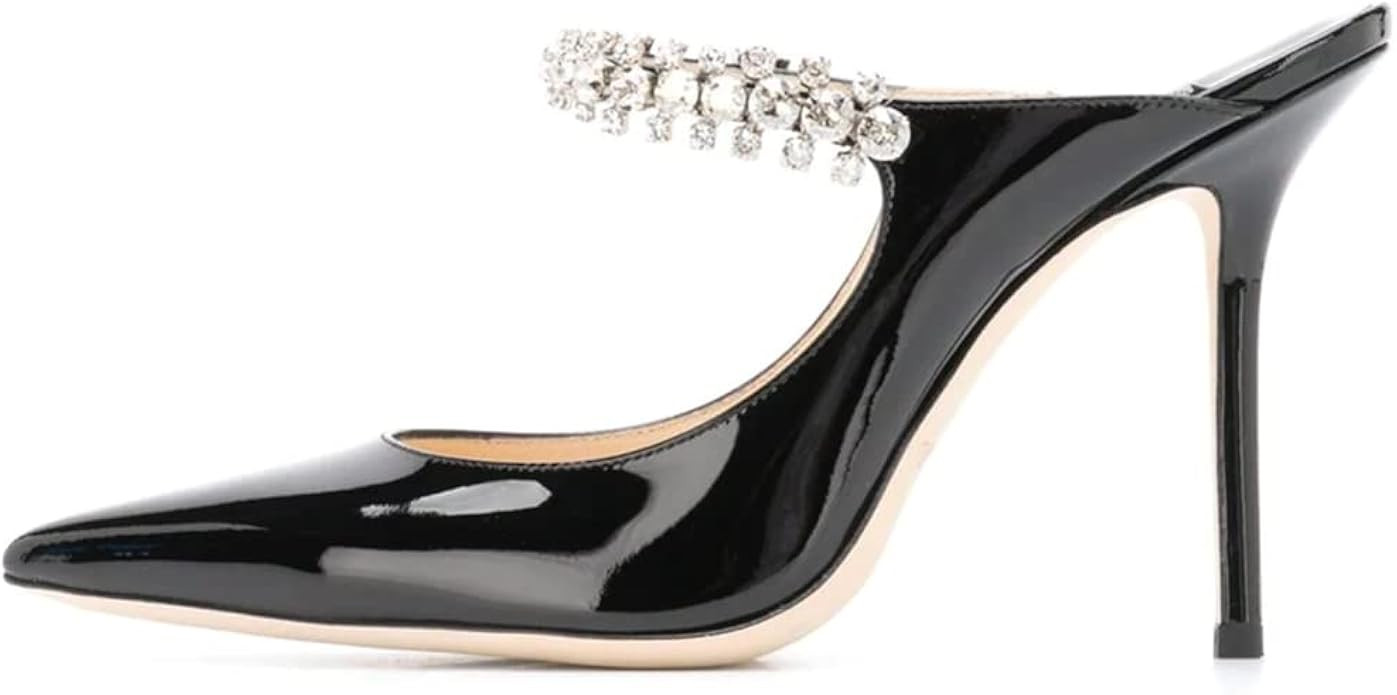 Women Wedding Rhinestone Strappy Pointed Toe Heeled Mules Stiletto Slip on Bridal Sandals | Amazon (US)