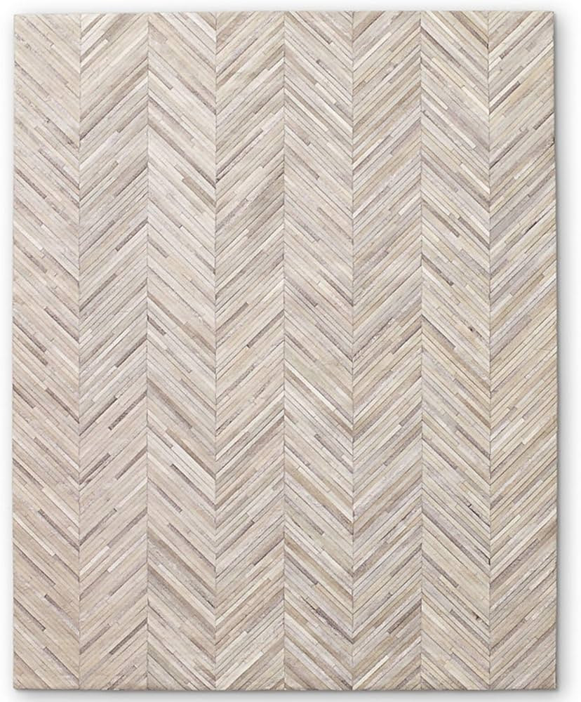 Premium Cowhide Leather Chevron Design Area Rug - 9X12 ft - Beige - Luxury Non Slip Floor Accent ... | Amazon (US)