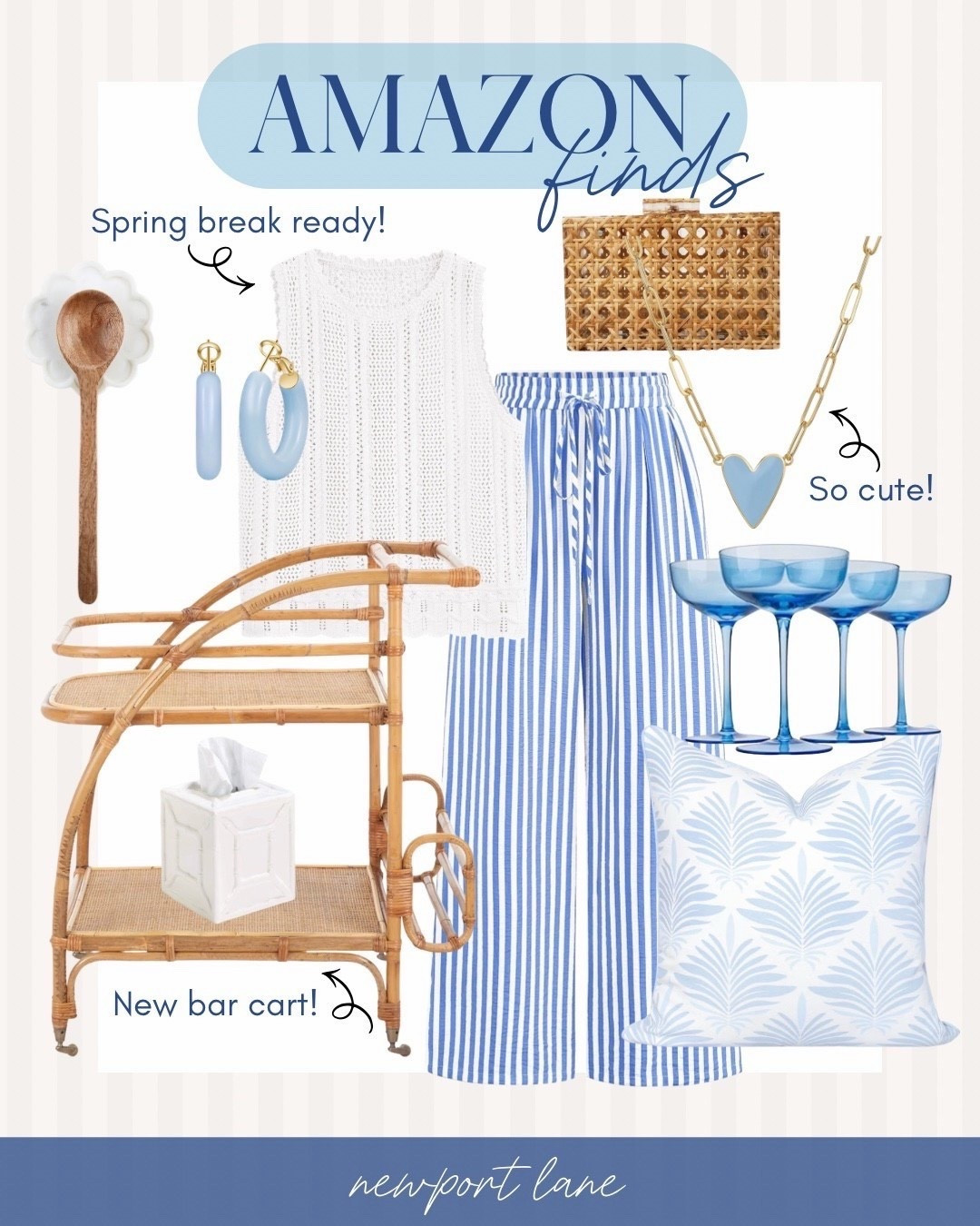 This Amazon collage features coastal decor, furniture, and blue and white vacation fashion for an easy, pulled-together look at home and away. I love mixing wearable pieces with home accents so everything feels cohesive and elevated. 



#LTKHome #LTKU #LTKSaleAlert