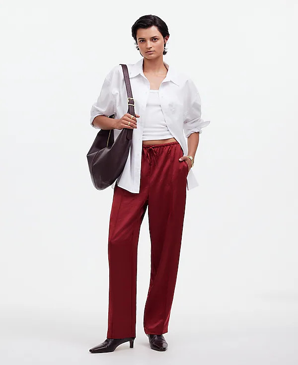 Pintucked Slim Pull-On Pants in Satin | Madewell | Madewell