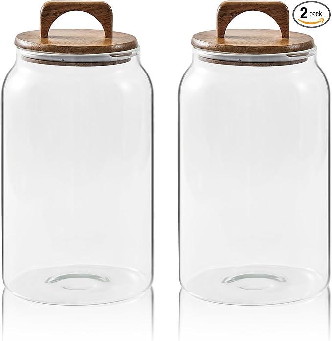 Sweejar Large Glass Candy Jars with Wooden Lids, 1 Gallon Glass Jar with Lid, Sugar/Flour Storage... | Amazon (US)