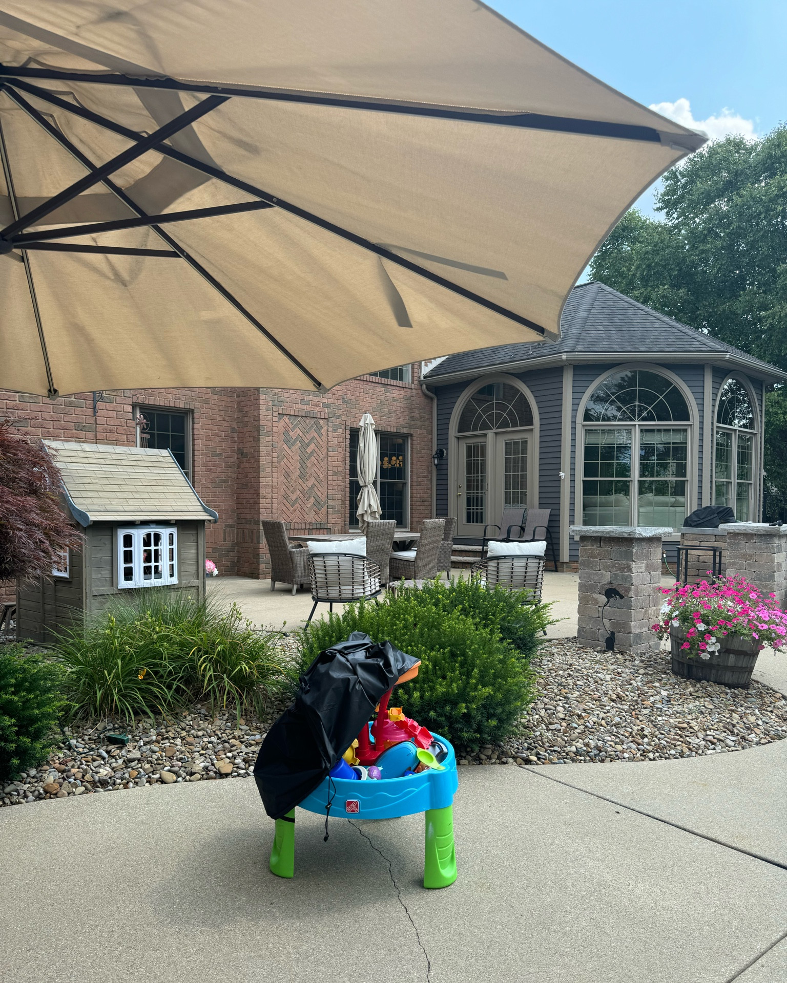 Water table cover. Kids playhouse. Toddler playhouse. Kidkraft outdoor playhouse. Outdoor furniture. Patio furniture. Umbrella. 

#LTKSeasonal #LTKHome