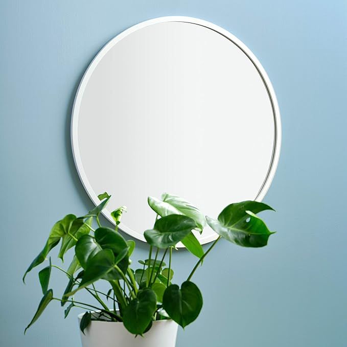 Better Bevel 30” x 30” White Rubber Framed Mirror | Round Bathroom Wall Mirror | Amazon (US)