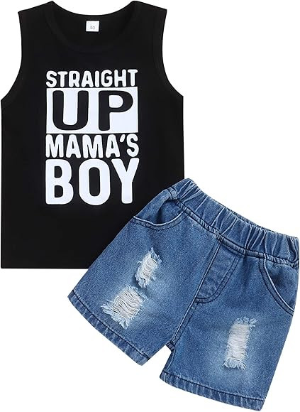 Toddler Infant Boy Clothes Mama’S BOY Letter Printed Shorts Sleeve Top + Stripe Shorts Summer O... | Amazon (US)