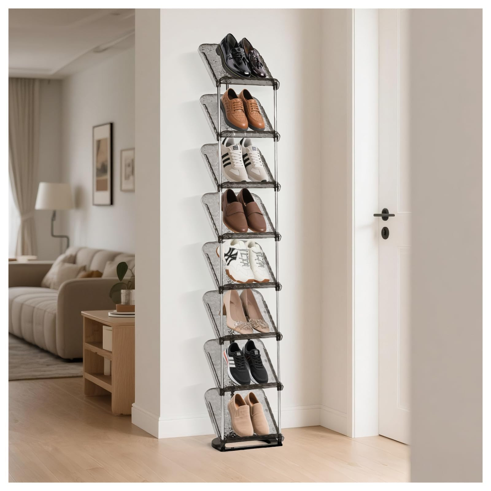 Vertical Shoe Rack 8 Tiers Narrow Clear Sneaker Storage Holder Luxurious Heels Upwards Organizer ... | Amazon (US)