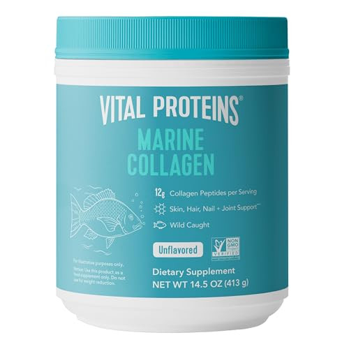 Vital Proteins Marine Collagen Peptides Powder Supplement for Skin Hair Nail Joint - Hydrolyzed Collagen - 12g per Serving - 14.5oz Canister | Amazon (US)