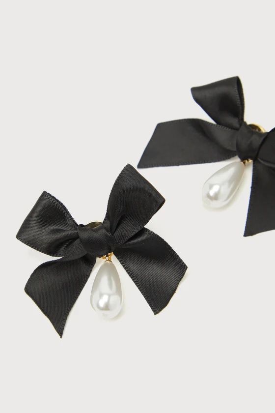 Darling Effect Black Satin Pearl Ribbon Earrings | Lulus (US)