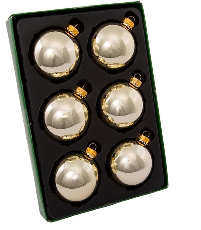 Kurt Adler 65mm Shiny Gold Glass Ball Ornaments, 6-Piece Box Set | Amazon (US)