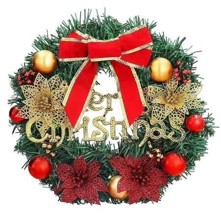 Christmas Wreath Reef for Front Door Outside,12inch Artificial Xmas Garland with Bowknot,Poinsettia Flowers,Bells,Xmas Pinecones Decor for Wall Home Ornaments Store Window | Walmart (US)