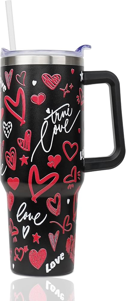 40 oz Valentines Tumbler with Handle and Straw, Stainless Steel Insulated Heart Tumbler 40 oz, Re... | Amazon (US)