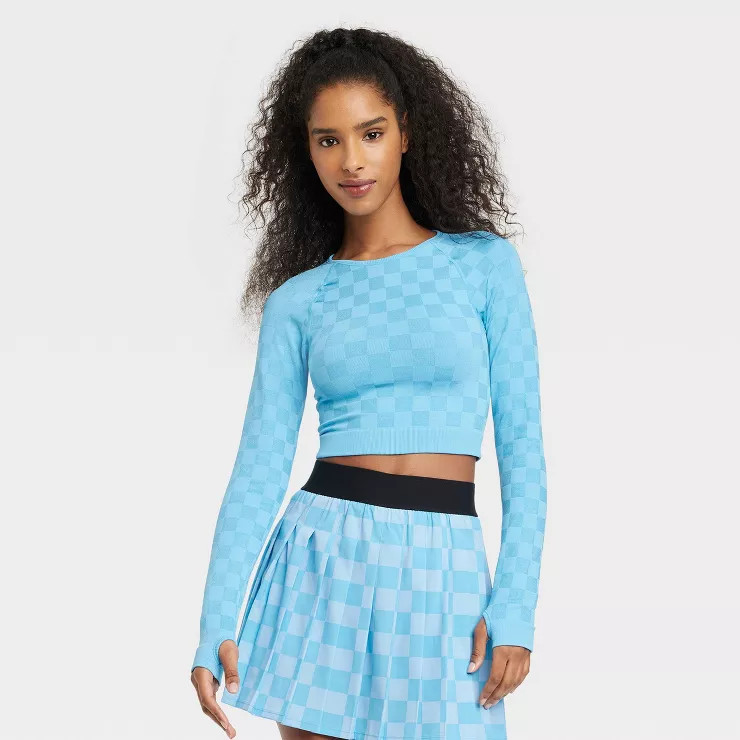 Women's Long Sleeve Jacquard Seamless Cropped Top - JoyLab™ | Target
