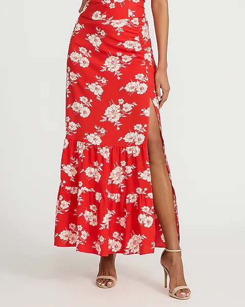 Floral Super High Waisted Tiered Maxi Skirt | Express