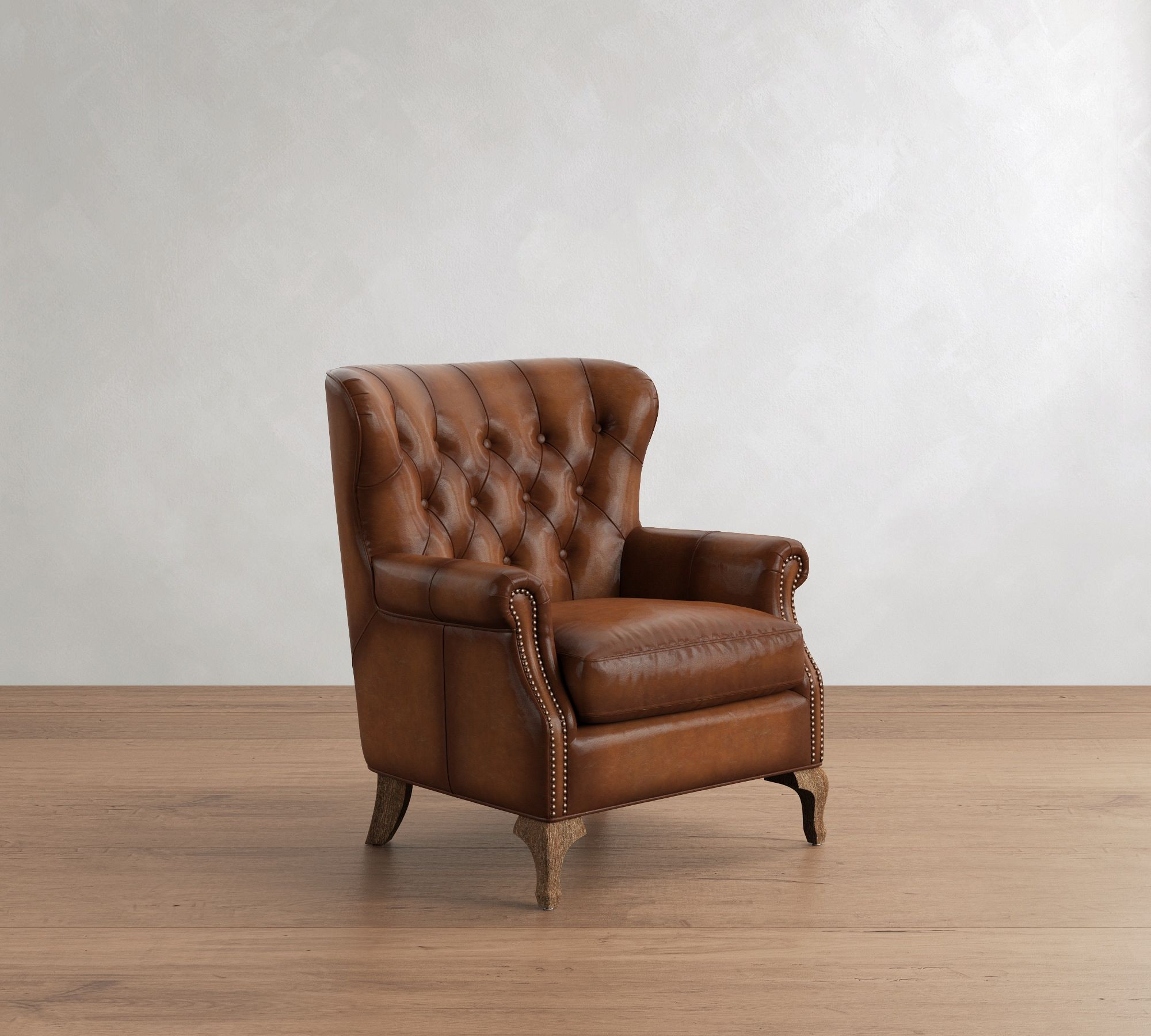 August Leather Armchair, Polyester Wrapped Cushions, Burnished Saddle | Pottery Barn (US)