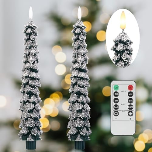 Christmas Tree Candles With 3D Wick, 11.4" Green Real Wax Flameless Taper With Remote, Flickering... | Amazon (US)