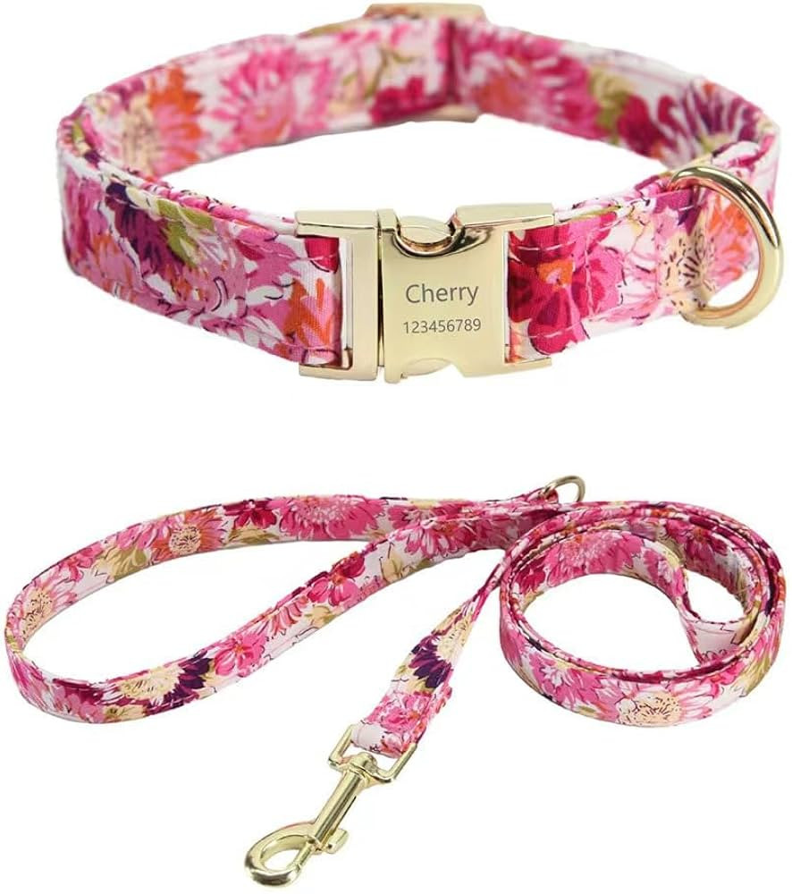 Personalized Dog Collar and Leash Set with Name and Phone Number Plate,Custom Daisy Dog Collar fo... | Amazon (US)