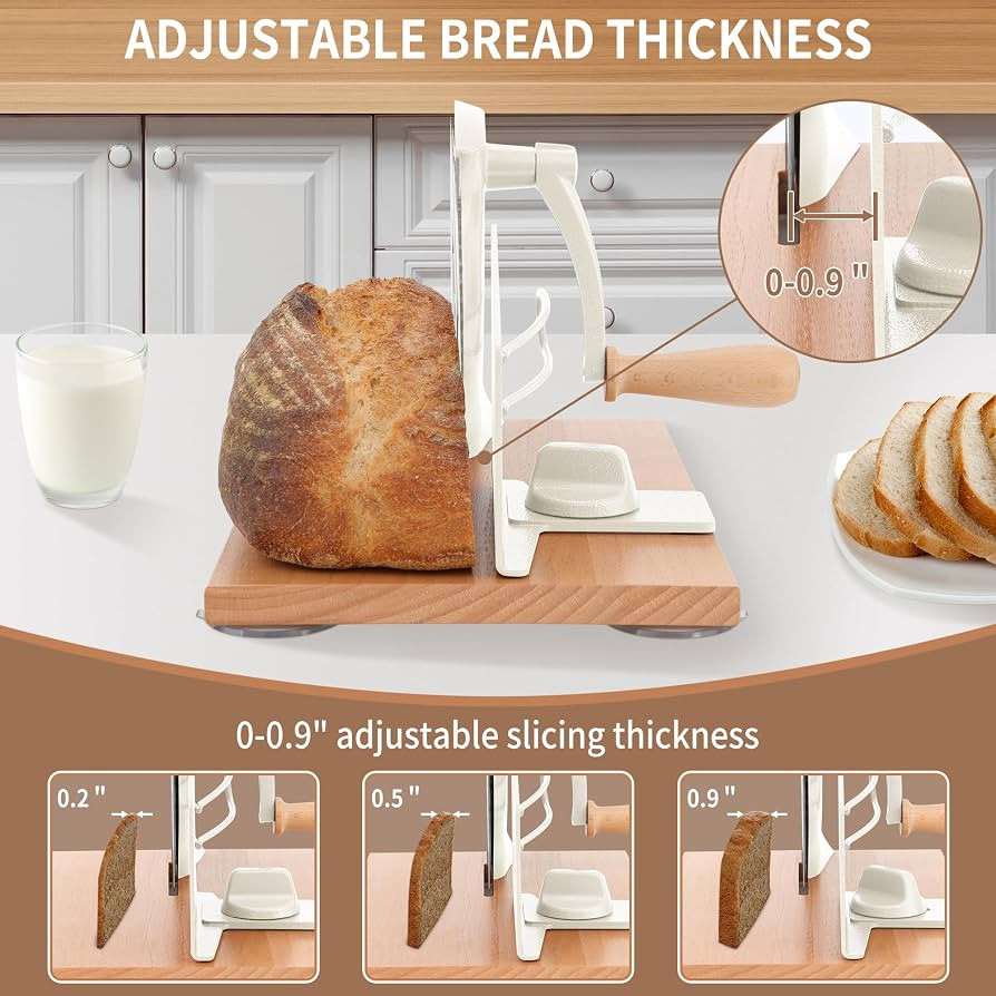 CAWIU Manual Bread Slicer with Hand Crank- Adjustable Thickness Bread Cutter for Even Slices, Per... | Amazon (US)