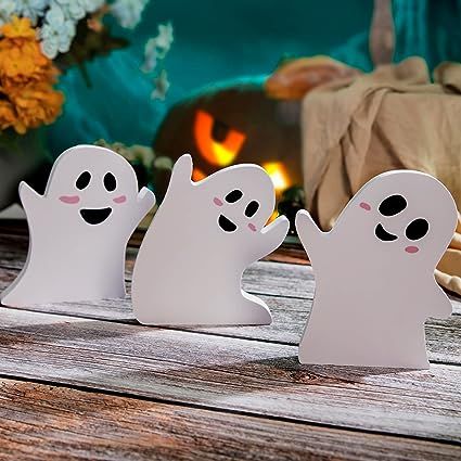 3 Pieces Halloween Decor Wooden Ghost Sign Table Tiered Tray Decorations, Trick or Treat Candy Si... | Amazon (US)