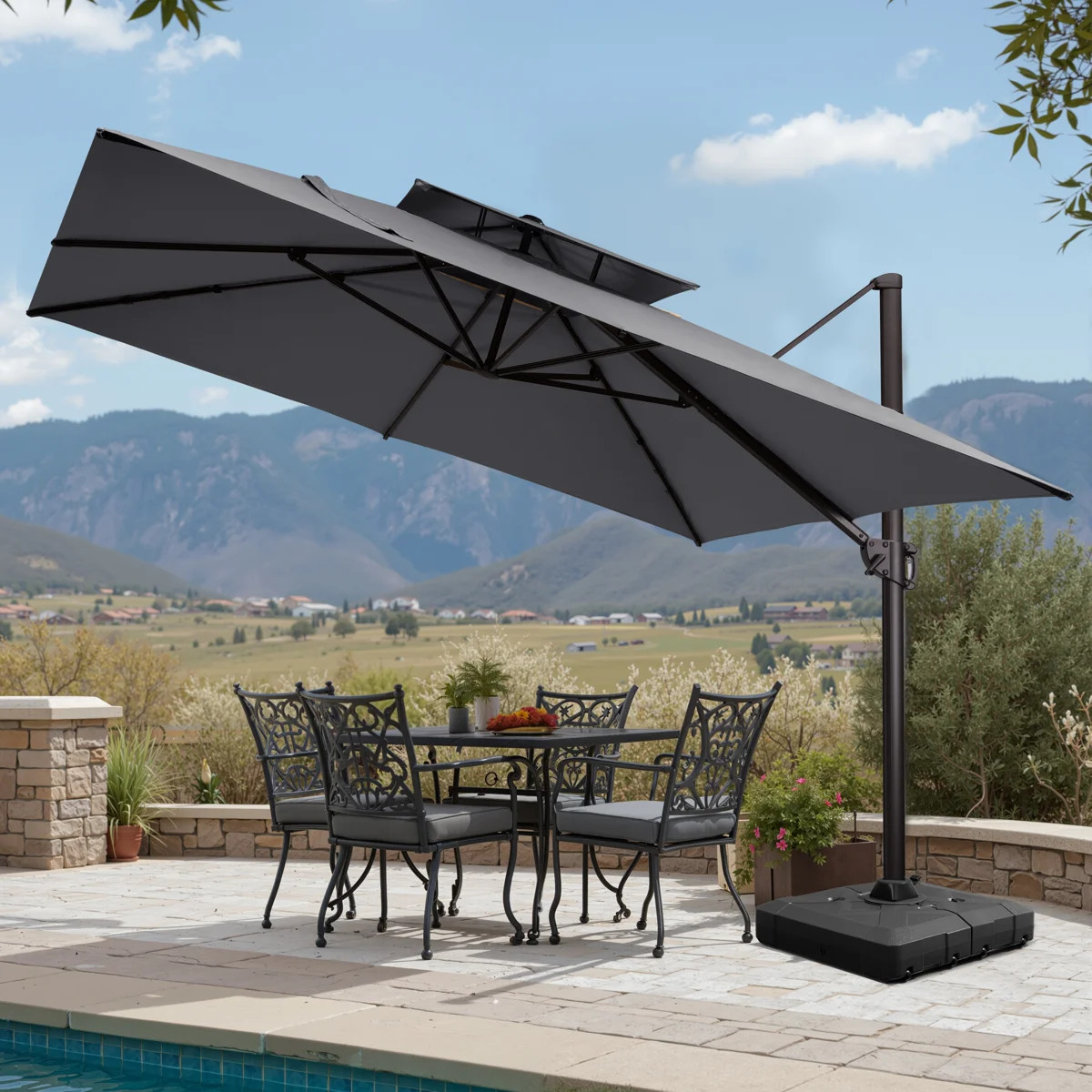 128'' X 128'' Square Cantilever Umbrella with Weighted Base | Wayfair North America
