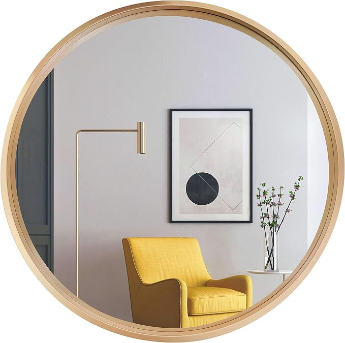 Round Mirror Artwork Wall Decor :Champagne Gold Wall Mirrors Circle Decorative with Metal Frame f... | Amazon (US)