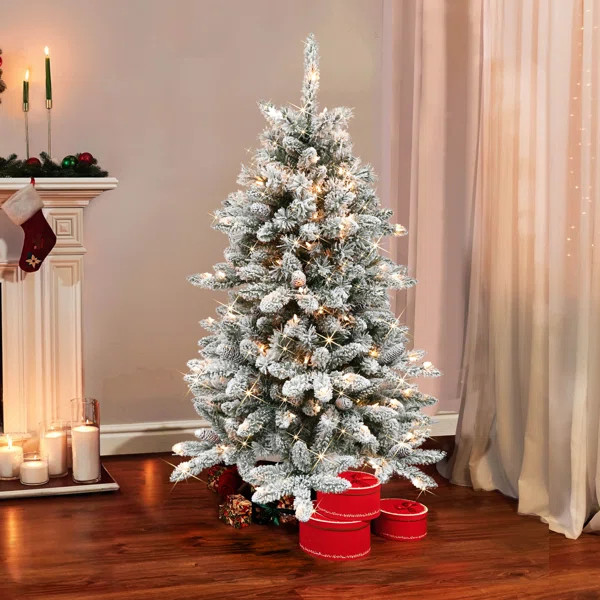 Green Artificial Fir Flocked/Frosted Christmas Tree | Wayfair North America