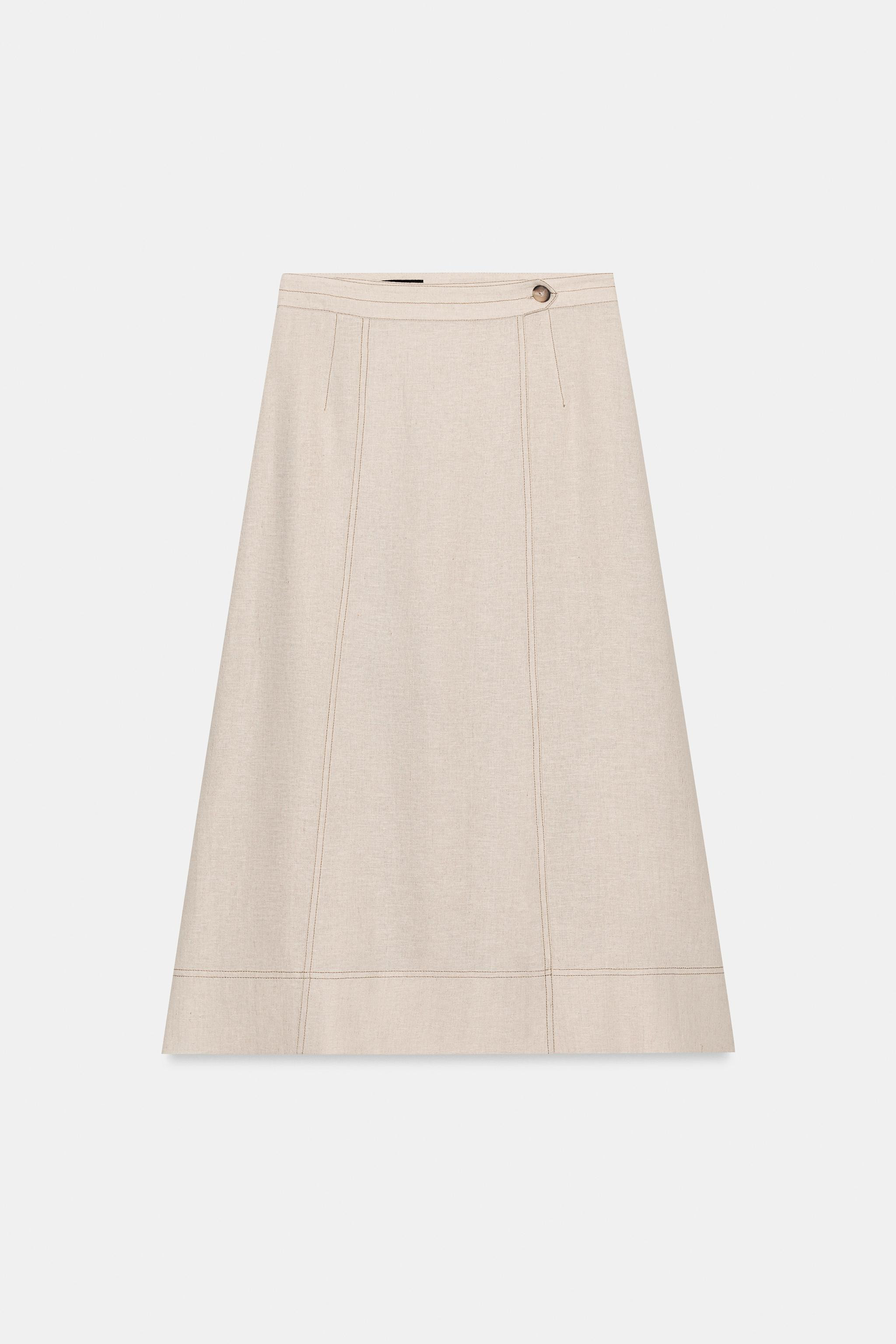 LINEN WRAP SKIRT WITH TOPSTITCHING | Zara US