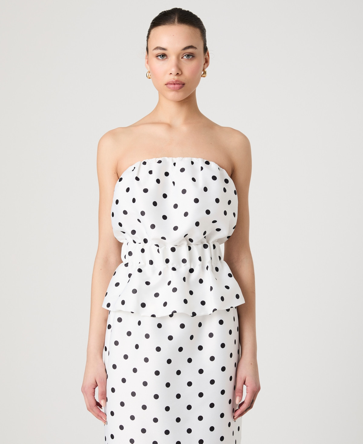 French Connection Women's Strapless Polka Dot Peplum Top - Summer White/Polka Dot | Macy's