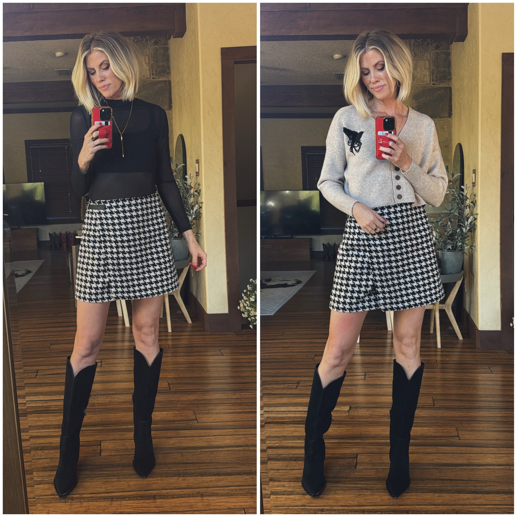 Skirt is small business tops and boots are listed 