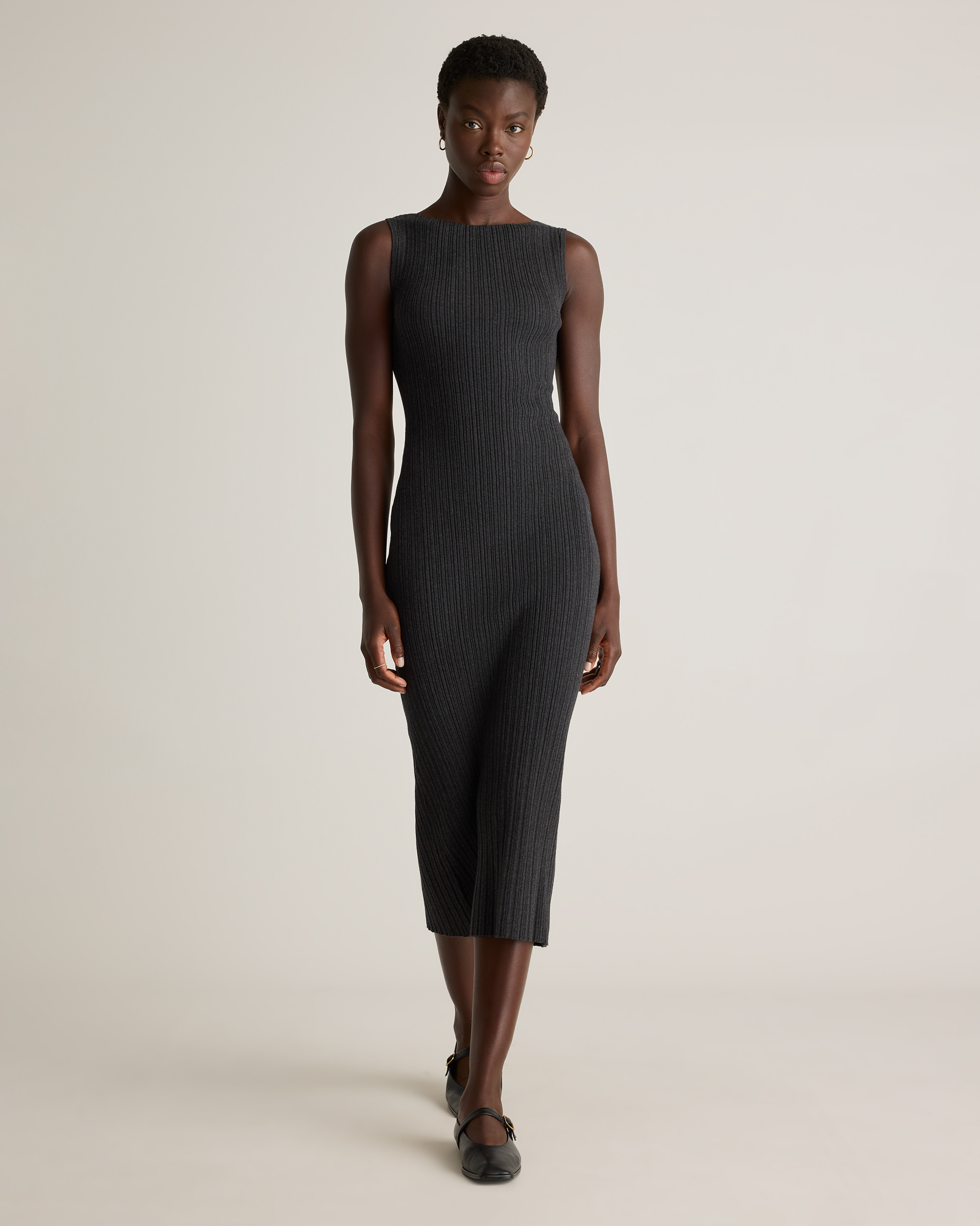 Cotton Cashmere Ribbed Sleeveless Midi Dress | Quince