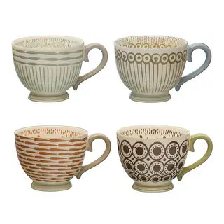 Stoneware Mugs with Painted Patterns - 5.6"L x 4.3"W x 3.5"H | Bed Bath & Beyond