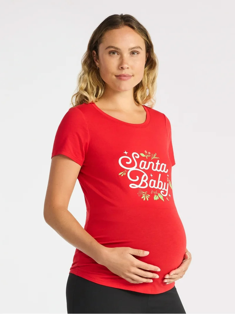 Time and Tru Women’s Maternity Christmas Graphic Tee with Short Sleeves, Sizes S-XXL | Walmart (US)