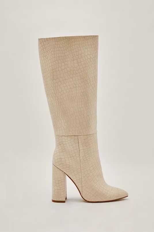 Faux Croc Knee High Boots | Nasty Gal (US)