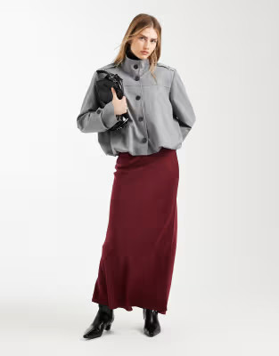 ASOS DESIGN satin bias maxi skirt in burgundy | ASOS | ASOS (Global)