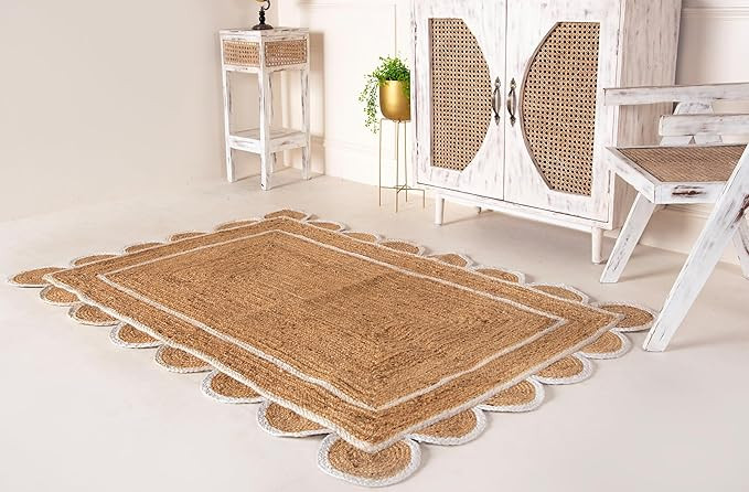 4x6, 5x8, 6x9 Natural Jute Scalloped Rug, Bohemian Scallop Rug, Boho Decor Rug, Area Rug, Handwov... | Amazon (US)