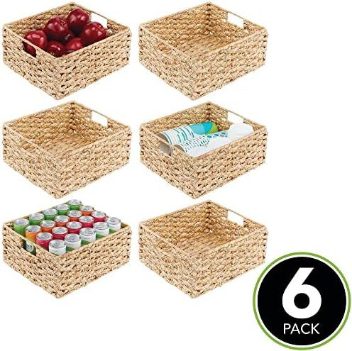mDesign Water Hyacinth Braided Weave Kitchen Cabinet Pantry Basket with Built-in Chalkboard Label fo | Amazon (US)
