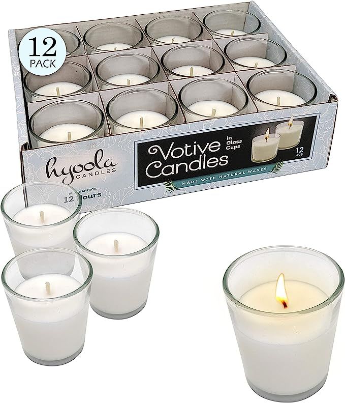 White Votive Candles - 12 Pack - Clear Glass Cups, Unscented, Long 12 Hour Burn Time - for Party ... | Amazon (US)