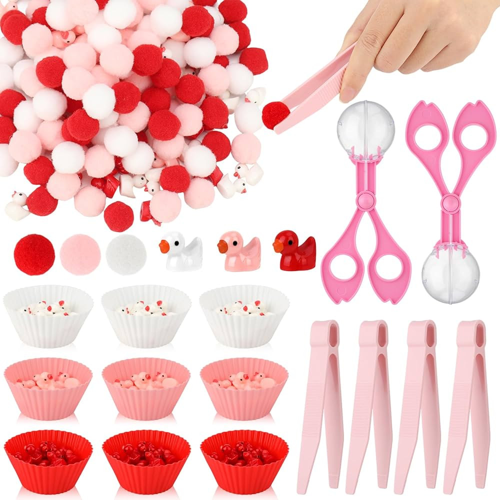 195 Pcs Valentine Sensory Bin Filler Fine Motor Toys Counting Sorting 120Pcs Pom Pom 60Pcs Mini R... | Amazon (US)