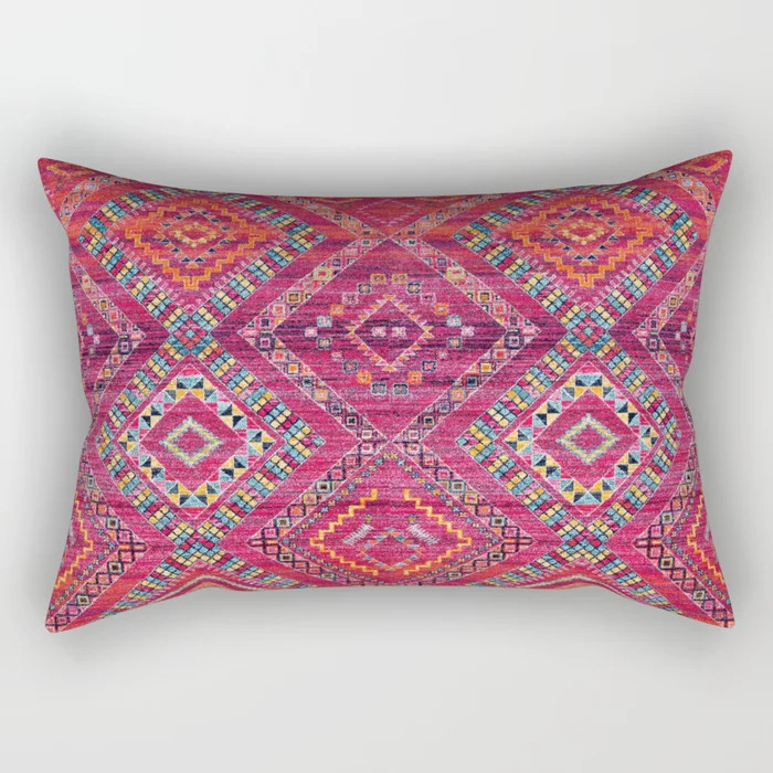 N118 - Pink Colored Oriental Traditional Bohemian Moroccan Artwork. Rectangular Pillow by Arteres... | Society6