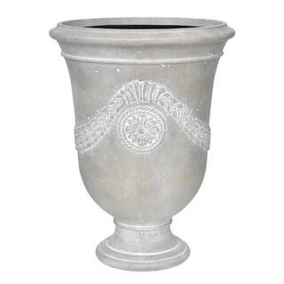 26.5 in. H. Cast Stone Fiberglass Anduze Urn Planter in A White Washed Grey | The Home Depot