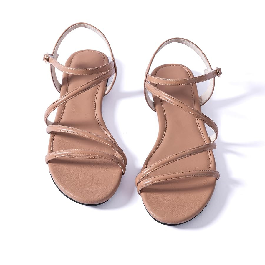 Mtzyoa Women Flat Sandals Dressy Strappy Gladiator Summer Ankle Strap Nude Open Toe Comfortable W... | Amazon (US)