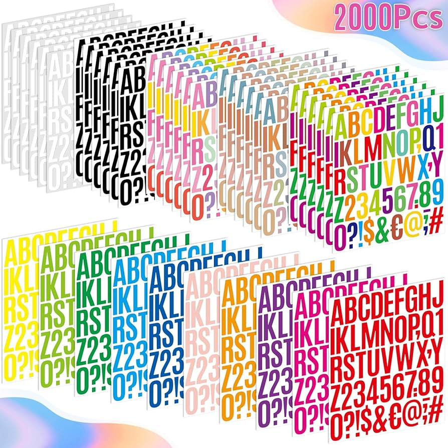 2000 PCS Self-Adhesive Alphabet Letter Stickers, 40 Sheets 2 Inch 15 Colors Vinyl Alphabet Number... | Amazon (US)